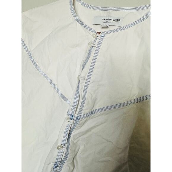 SAUNDERS COLLECTIVE White Cotton Poplin Pockets Button Up Nani Dress Size 4 - Picture 5 of 9